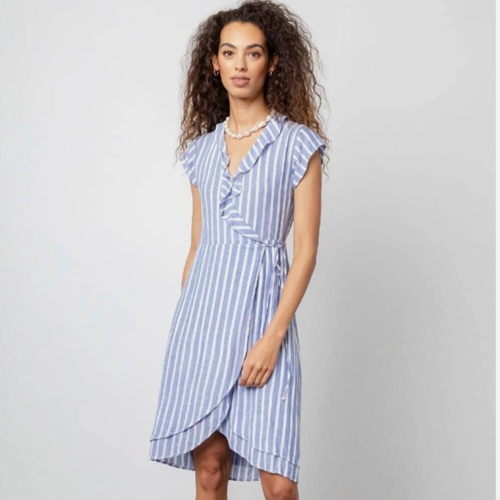 Rails Louisa Bluebell Stripe Linen Blend Striped Wrap Dress Size XS